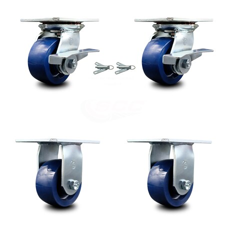 Service Caster 4 Inch Solid Poly Caster Brakes/Swivel Locks and 2 Rigid, 2PK SCC-35S420-SPUB-SLB-BSL-2-R-2